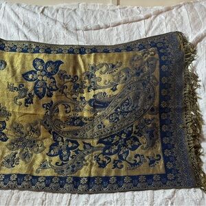 Elegant Gold and Blue Paisley pashmina Scarf